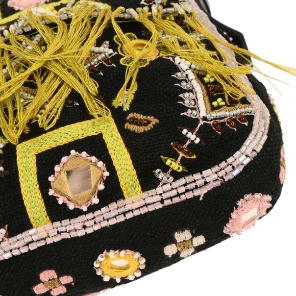 Fendi Black Canvas Beads Baguette Handbag 134788 - Picture 3 of 10